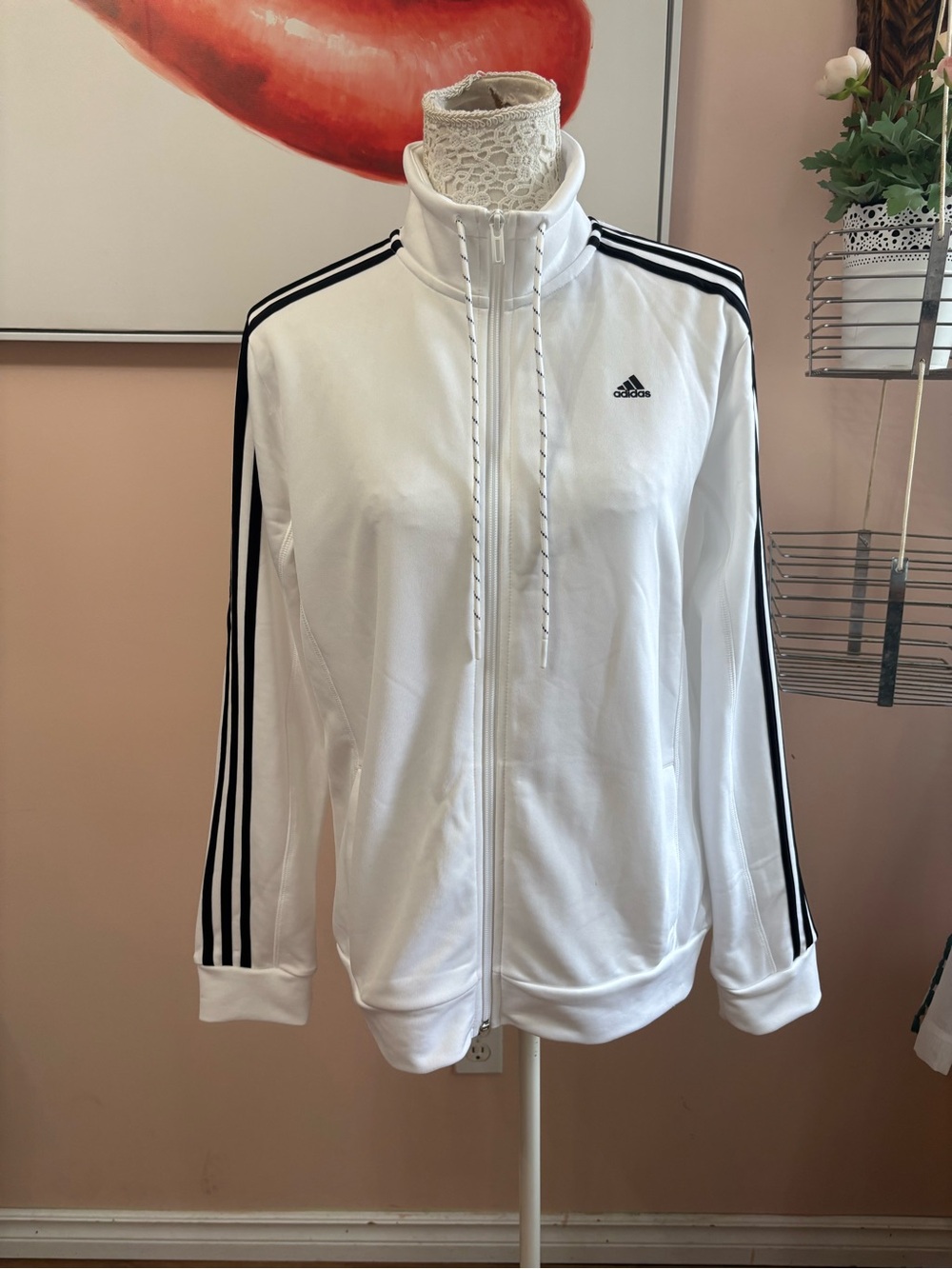 adidas White Track Jacket with Black Three-Stripes